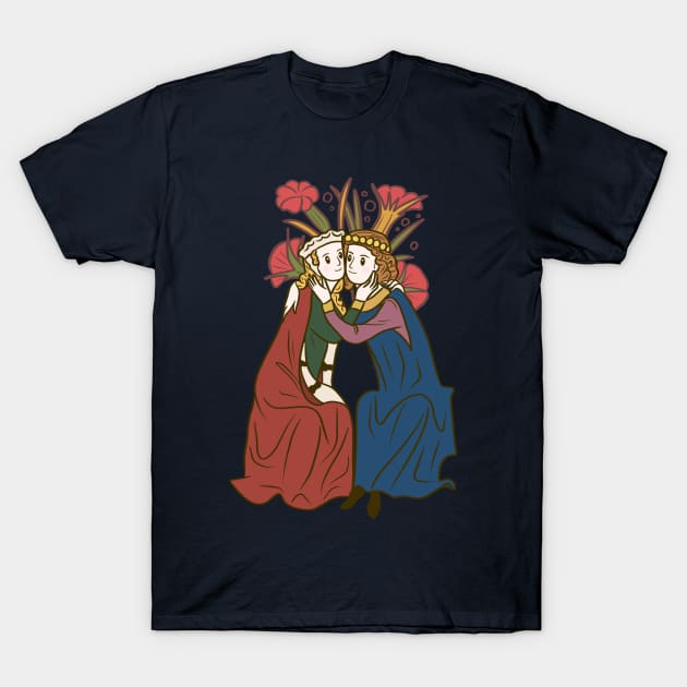 Cute Medieval Couple Illustration T-Shirt by MariOyama